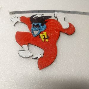Red Cartoon Hero Wall Accent with Blue Mask
